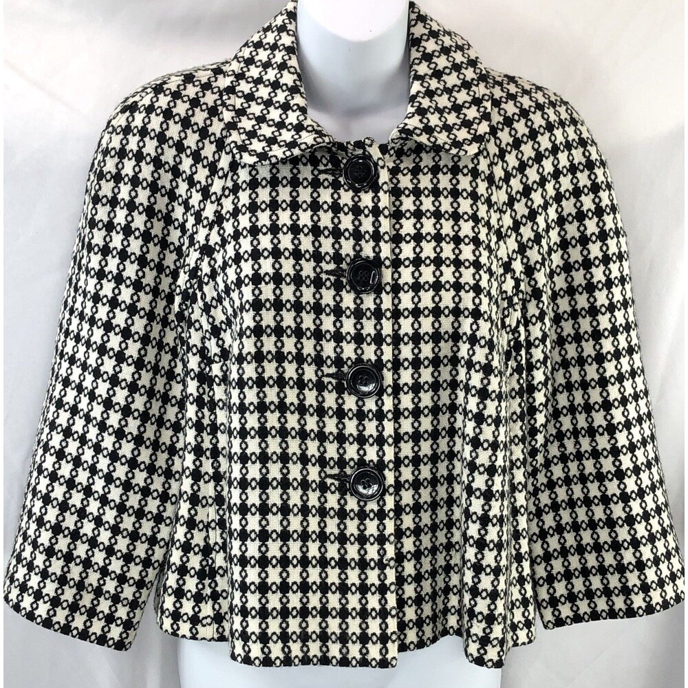 Vintage Briggs NY swing cropped blazer jacket 10P Blk Wht Geo houndstooth plaid